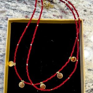 Red double bead choker necklace